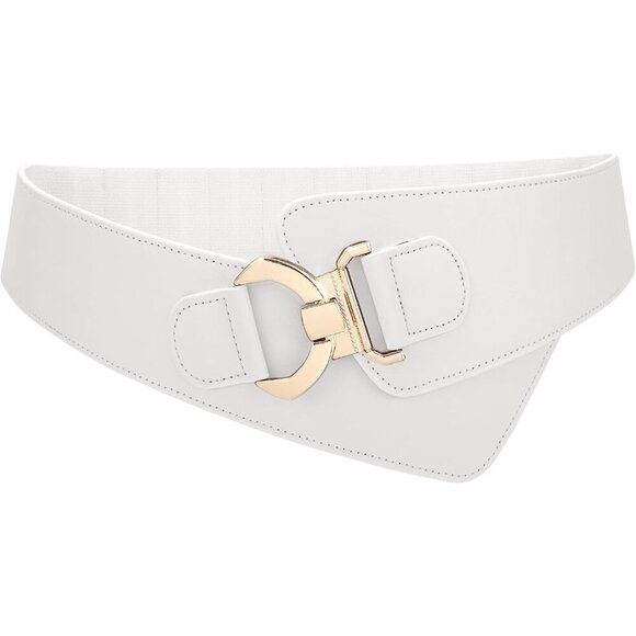 Women\'s Wide Elastic Stretch Waist Belt Adjustable Dress Belt Matte White Gold main image 7